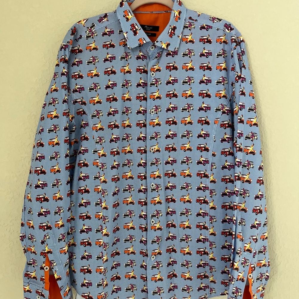 MIZUMI COUTURE Mens Slim Fit Morris Minor Cotton Shirt Long Sleeve Size XL